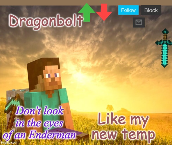 Dragonbolt; Like my new temp | image tagged in minecraft sunset temp | made w/ Imgflip meme maker