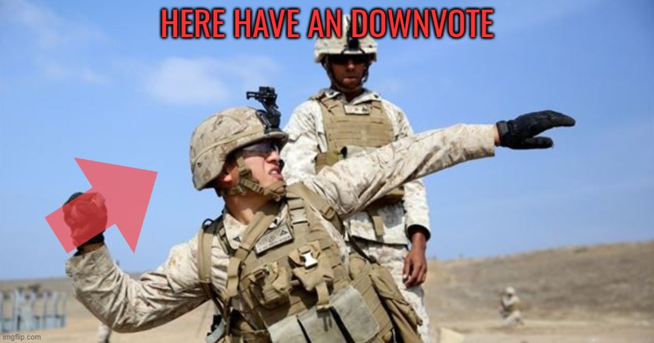 Toss grenade | HERE HAVE AN DOWNVOTE | image tagged in toss grenade | made w/ Imgflip meme maker