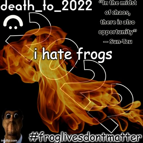 random ass template for some thingy | i hate frogs; #froglivesdontmatter | image tagged in random ass template for some thingy | made w/ Imgflip meme maker