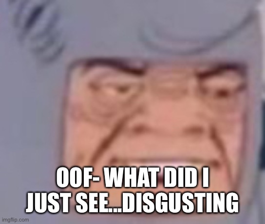 stfu | OOF- WHAT DID I JUST SEE...DISGUSTING | image tagged in rhino bruh temp | made w/ Imgflip meme maker