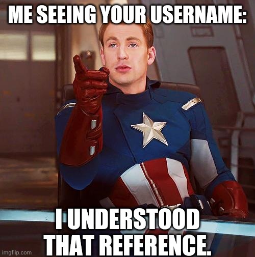 Captain America I understood that reference | ME SEEING YOUR USERNAME: | image tagged in captain america i understood that reference | made w/ Imgflip meme maker