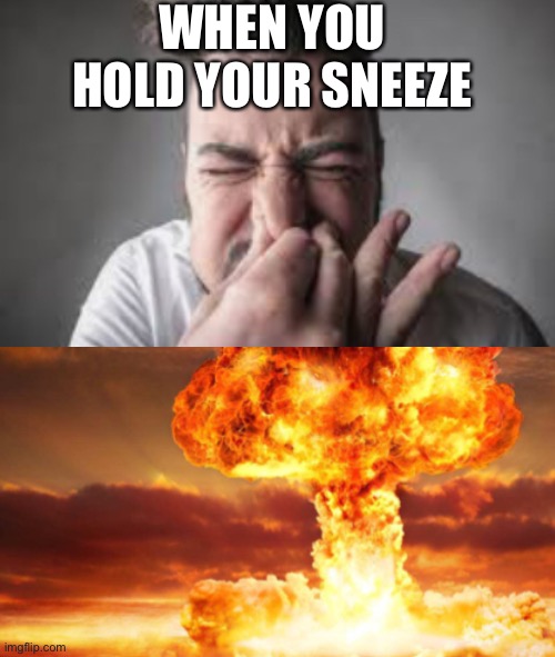 Sneeze | WHEN YOU HOLD YOUR SNEEZE | image tagged in nuclear explosion | made w/ Imgflip meme maker