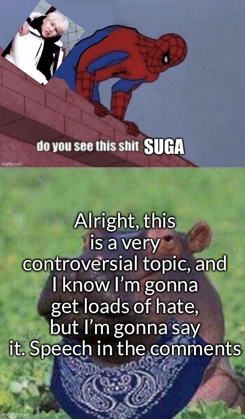 #Doublestandards | Alright, this is a very controversial topic, and I know I’m gonna get loads of hate, but I’m gonna say it. Speech in the comments | image tagged in suga spiderman,what a hippocrip | made w/ Imgflip meme maker
