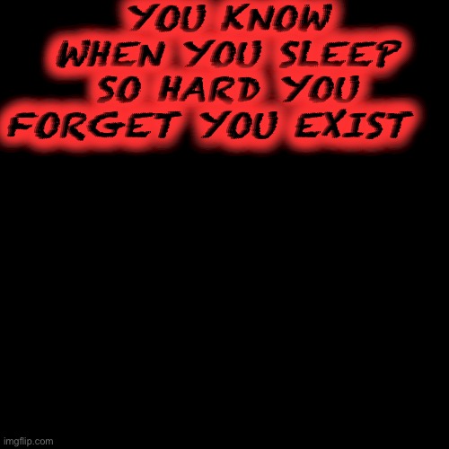 Blank Transparent Square | YOU KNOW WHEN YOU SLEEP SO HARD YOU FORGET YOU EXIST | image tagged in memes,blank transparent square | made w/ Imgflip meme maker