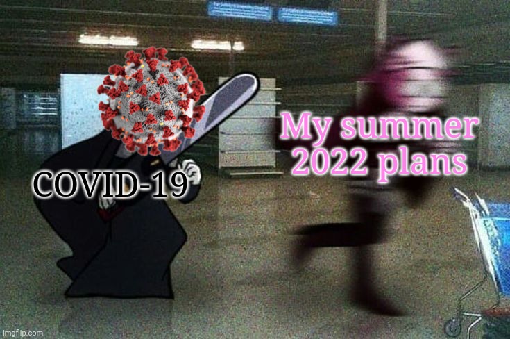 Oh heck naw | My summer 2022 plans; COVID-19 | image tagged in sarv running from taki,coronavirus,covid-19,summer,2022,memes | made w/ Imgflip meme maker