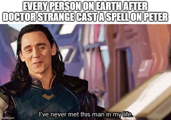 I Have Never Met This Man In My Life | EVERY PERSON ON EARTH AFTER DOCTOR STRANGE CAST A SPELL ON PETER | image tagged in i have never met this man in my life | made w/ Imgflip meme maker