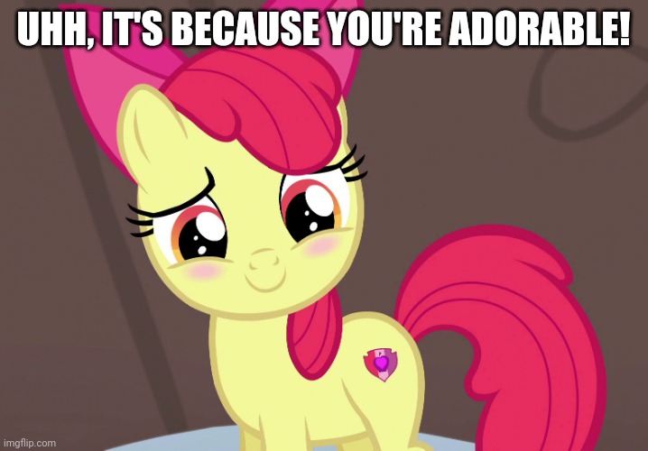 Cute Applebloom (MLP) | UHH, IT'S BECAUSE YOU'RE ADORABLE! | image tagged in cute applebloom mlp | made w/ Imgflip meme maker