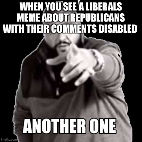 WHEN YOU SEE A LIBERALS MEME ABOUT REPUBLICANS WITH THEIR COMMENTS DISABLED | image tagged in dj khaled,another one | made w/ Imgflip meme maker