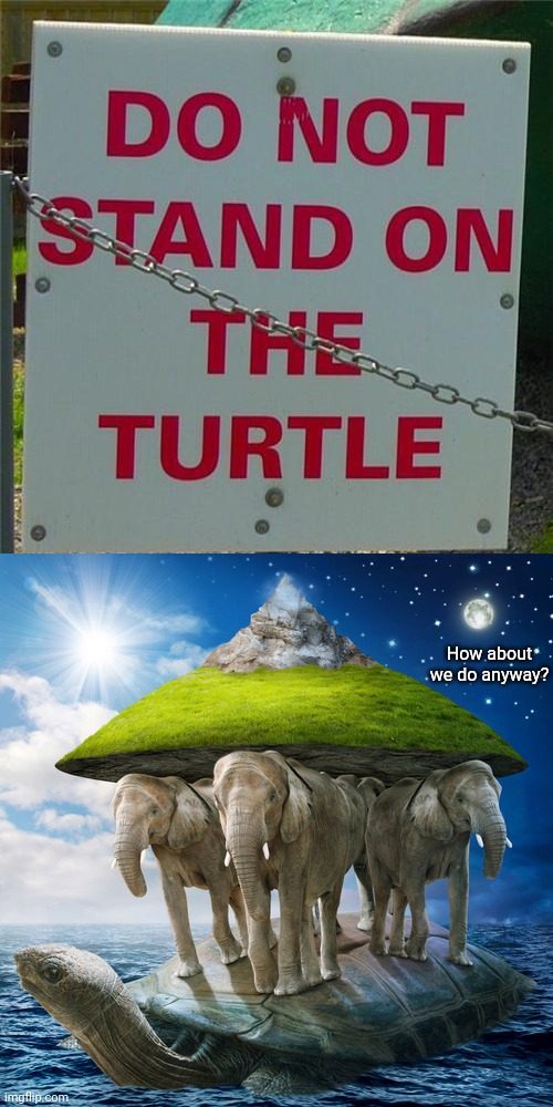 Do not stand on the turtle | How about we do anyway? | image tagged in world turtle,turtles,turtle,funny signs,memes,joke | made w/ Imgflip meme maker