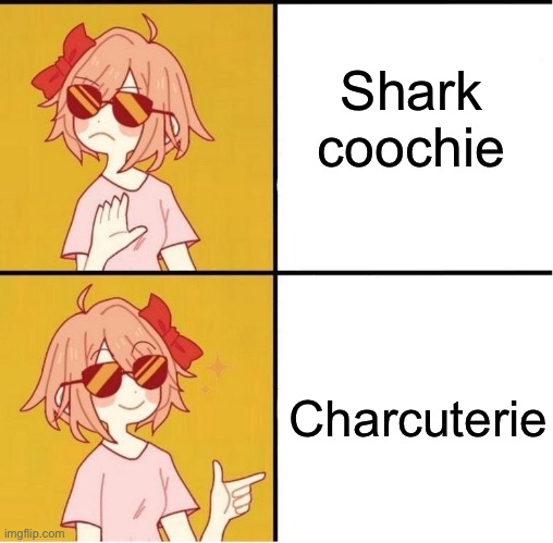 Pardon my French | Shark coochie; Charcuterie | image tagged in traa hotline bling | made w/ Imgflip meme maker