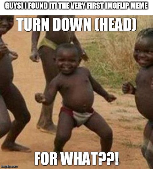 GUYS! I FOUND IT! THE VERY FIRST IMGFLIP MEME | image tagged in first meme,imgflip,turn down for what,baby,african kids dancing | made w/ Imgflip meme maker