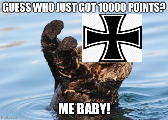 otter celebration | GUESS WHO JUST GOT 10000 POINTS? ME BABY! | image tagged in otter celebration | made w/ Imgflip meme maker