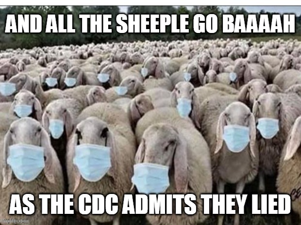 Sheeple Go Baaa | AND ALL THE SHEEPLE GO BAAAAH; AS THE CDC ADMITS THEY LIED | image tagged in sign of the sheeple,cdc lied,masks | made w/ Imgflip meme maker