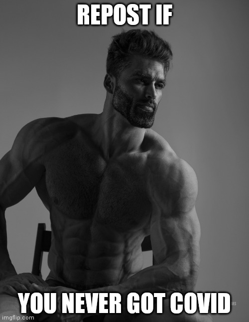 Giga Chad | REPOST IF; YOU NEVER GOT COVID | image tagged in giga chad | made w/ Imgflip meme maker