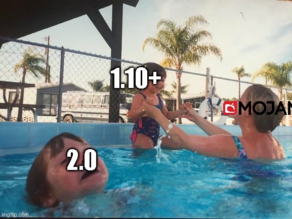 why not 2.0 after 1.9 | 1.10+; 2.0 | image tagged in drowning kid in the pool | made w/ Imgflip meme maker