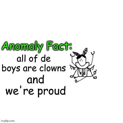 Anomaly Fact | all of de boys are clowns; and we're proud | made w/ Imgflip meme maker