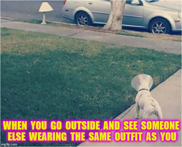 WHEN  YOU  GO  OUTSIDE  AND  SEE  SOMEONE  ELSE  WEARING  THE  SAME  OUTFIT  AS  YOU | made w/ Imgflip meme maker