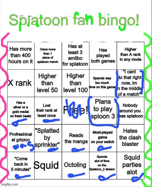 bingo was created by our lovely LegendThaInkling | image tagged in splatoon,splatoon 2 | made w/ Imgflip meme maker