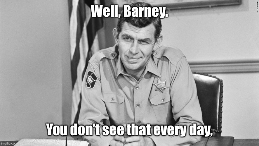 sheriff andy taylor | Well, Barney. You don’t see that every day, | image tagged in sheriff andy taylor | made w/ Imgflip meme maker