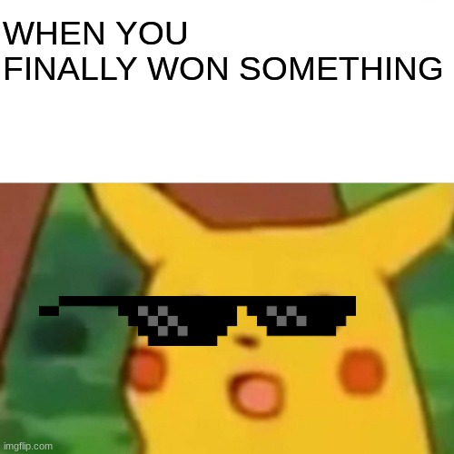 winer | WHEN YOU FINALLY WON SOMETHING | image tagged in memes,surprised pikachu | made w/ Imgflip meme maker