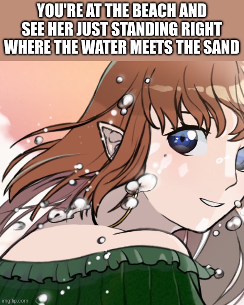 Romance rp. Why? I'm bored. {Sfw and no joke ocs [including Bambi] Straight males recommended} |  YOU'RE AT THE BEACH AND SEE HER JUST STANDING RIGHT WHERE THE WATER MEETS THE SAND | image tagged in rp | made w/ Imgflip meme maker