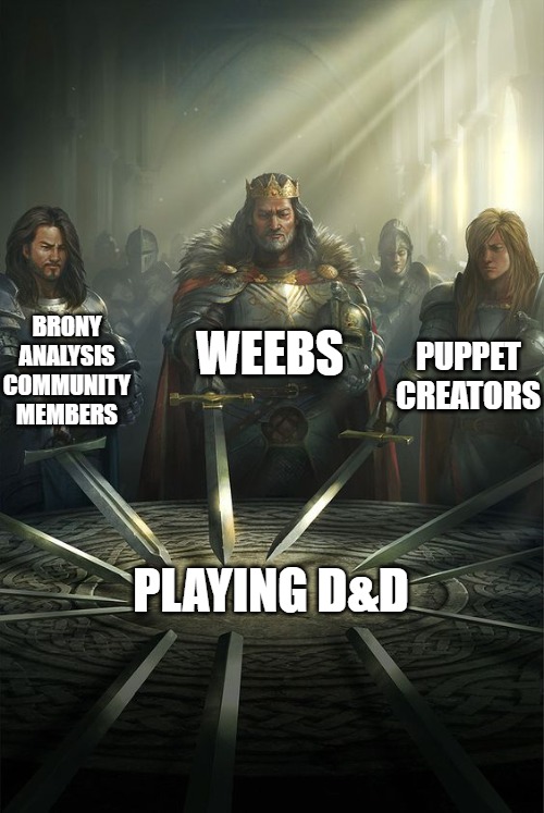 Knights of the Round Table | WEEBS; BRONY ANALYSIS COMMUNITY MEMBERS; PUPPET CREATORS; PLAYING D&D | image tagged in knights of the round table | made w/ Imgflip meme maker