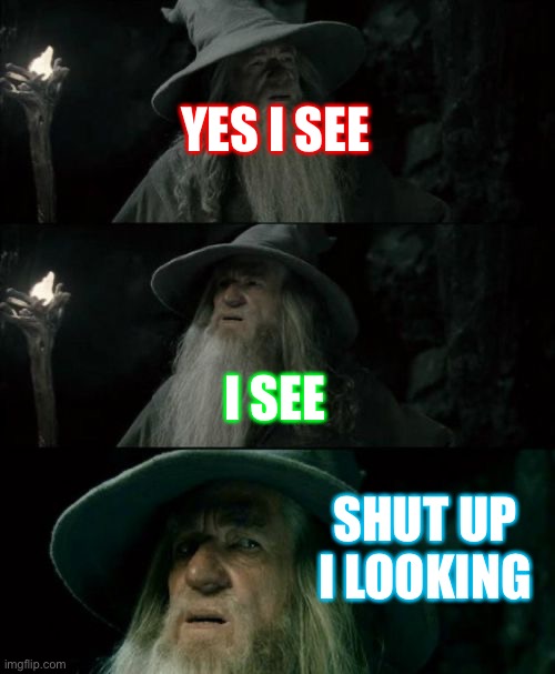 Dumbledore | YES I SEE; I SEE; SHUT UP I LOOKING | image tagged in memes,confused gandalf | made w/ Imgflip meme maker