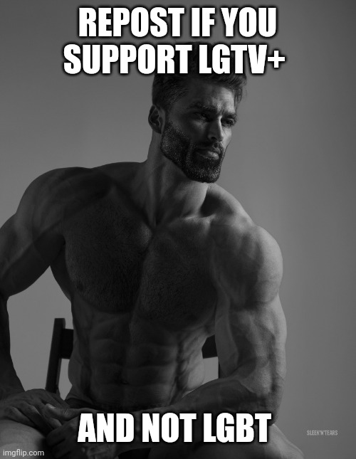 Giga Chad | REPOST IF YOU SUPPORT LGTV+; AND NOT LGBT | image tagged in giga chad | made w/ Imgflip meme maker