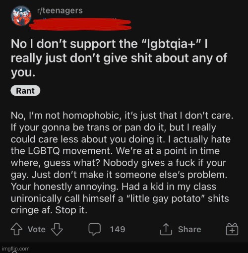 Least homophobic r/teenagers user | made w/ Imgflip meme maker