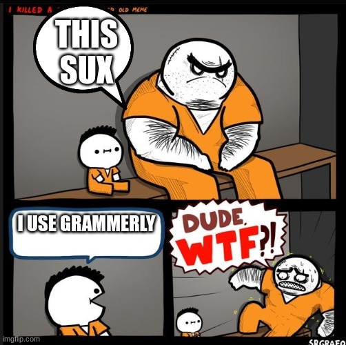 Srgrafo dude wtf | THIS SUX; I USE GRAMMERLY | image tagged in srgrafo dude wtf,grammarly,jail,gifs,funny memes,memes | made w/ Imgflip meme maker