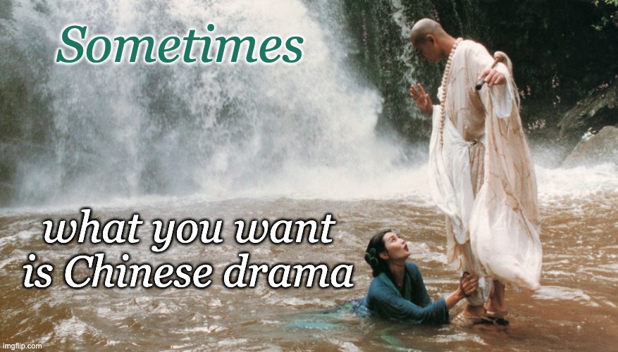 Maybe specifically sweeping historical flying around drama . . . |  Sometimes; what you want is Chinese drama | image tagged in drama,movies,hong kong | made w/ Imgflip meme maker