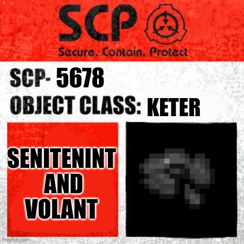 SCP Label Template: Keter |  5678; KETER; SENITENINT
 AND
VOLANT | image tagged in scp label template keter | made w/ Imgflip meme maker