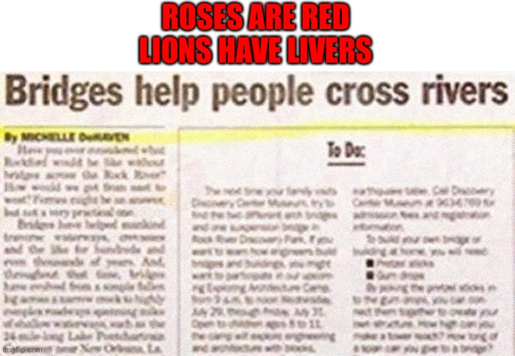 :D | ROSES ARE RED
LIONS HAVE LIVERS | image tagged in fun | made w/ Imgflip meme maker