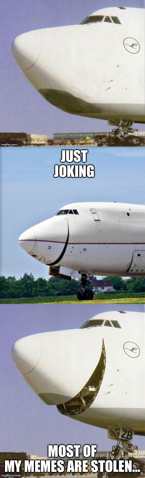 Just Plane Jokes | JUST JOKING MOST OF MY MEMES ARE STOLEN… | image tagged in just plane jokes | made w/ Imgflip meme maker