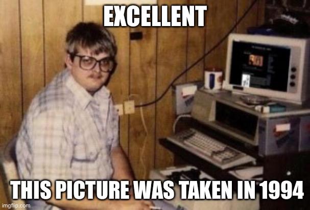 mom's  basement guy | EXCELLENT THIS PICTURE WAS TAKEN IN 1994 | image tagged in mom's basement guy | made w/ Imgflip meme maker