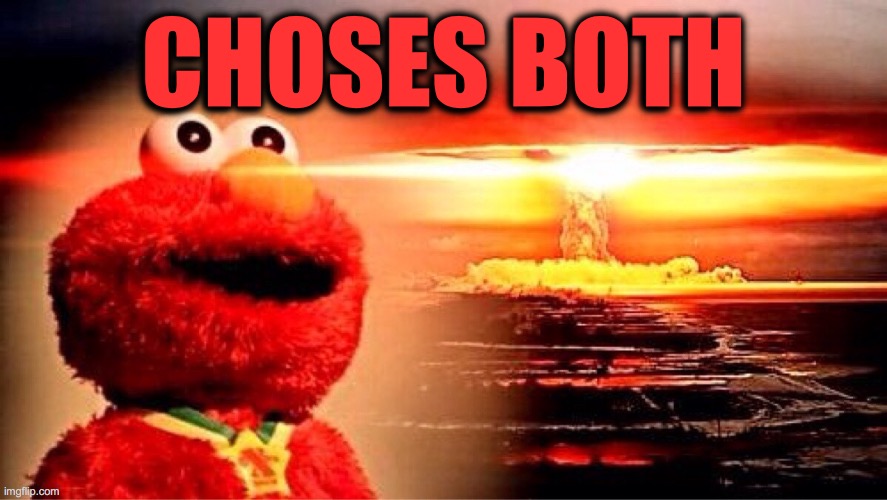 elmo nuclear explosion | CHOSES BOTH | image tagged in elmo nuclear explosion | made w/ Imgflip meme maker