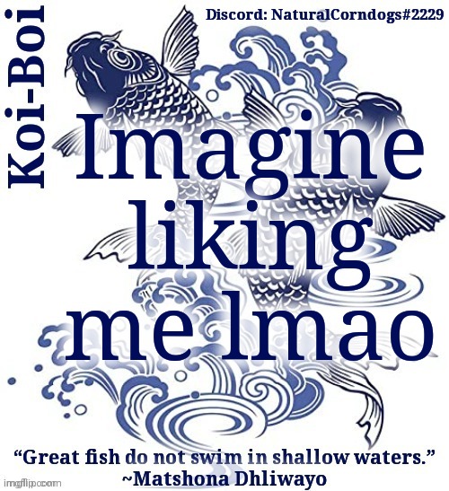 Koi-Boi's fish template | Imagine liking me lmao | image tagged in koi-boi's fish template | made w/ Imgflip meme maker