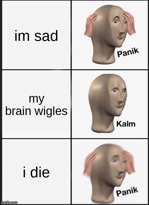 Panik Kalm Panik | im sad; my brain wigles; i die | image tagged in memes,panik kalm panik | made w/ Imgflip meme maker