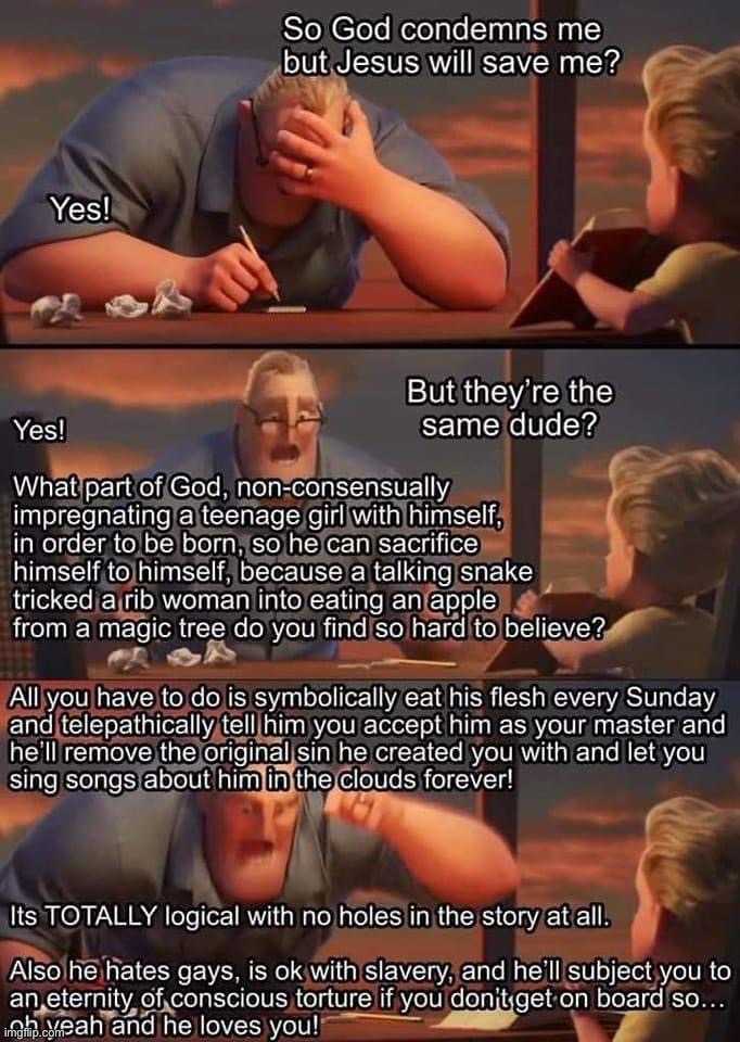Christianity in a nutshell | image tagged in christianity in a nutshell | made w/ Imgflip meme maker