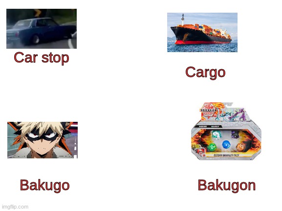 Hmmm | Cargo; Car stop; Bakugo; Bakugon | image tagged in blank white template,anime memes,mha,oh wow are you actually reading these tags,stop reading the tags | made w/ Imgflip meme maker