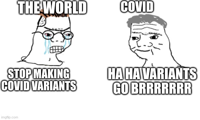 2020 - 2022 |  COVID; THE WORLD; HA HA VARIANTS GO BRRRRRRR; STOP MAKING COVID VARIANTS | image tagged in haha brrrrrrr | made w/ Imgflip meme maker
