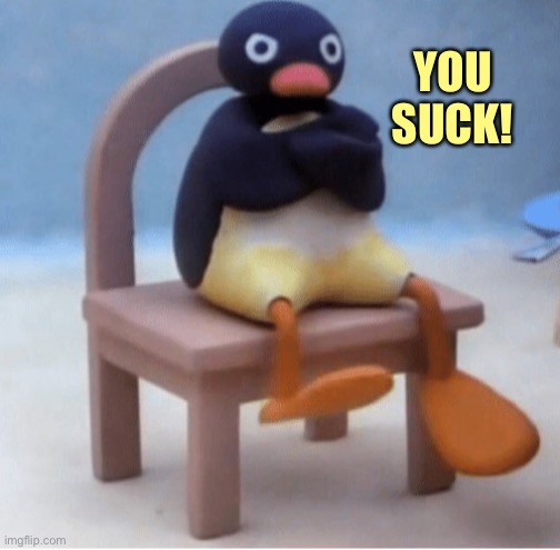 Angry penguin | YOU SUCK! | image tagged in angry penguin | made w/ Imgflip meme maker