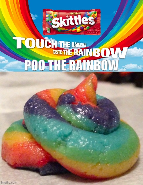 Taste the Rainbow | POO THE RAINBOW | image tagged in skittles,candy,funny,memes,poop,oh wow are you actually reading these tags | made w/ Imgflip meme maker