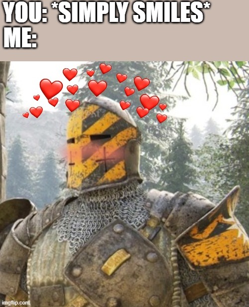 oh my... <3 | YOU: *SIMPLY SMILES*; ME: | image tagged in wholesome crusader 3,wholesome | made w/ Imgflip meme maker