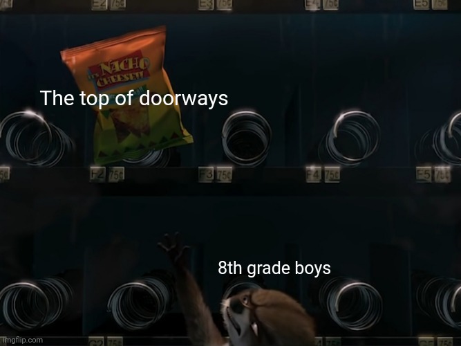 Middle school boys be like | The top of doorways; 8th grade boys | image tagged in middle school,slapping,relatable,door | made w/ Imgflip meme maker