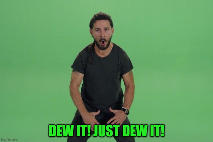 Shia labeouf JUST DO IT | DEW IT! JUST DEW IT! | image tagged in shia labeouf just do it | made w/ Imgflip meme maker