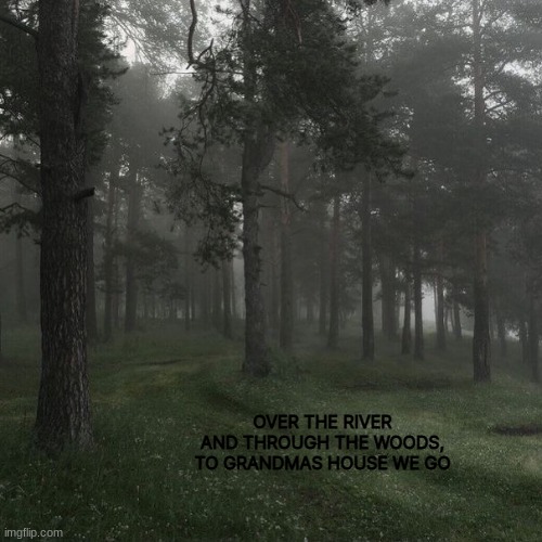 OVER THE RIVER AND THROUGH THE WOODS, TO GRANDMAS HOUSE WE GO | made w/ Imgflip meme maker