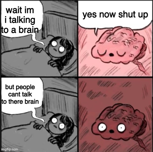 Hey Brain Are You Going to Sleep? | yes now shut up; wait im i talking to a brain; but people cant talk to there brain | image tagged in hey brain are you going to sleep | made w/ Imgflip meme maker