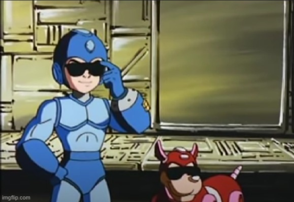 High Quality Mega Man And Rush with sunglasses Blank Meme Template