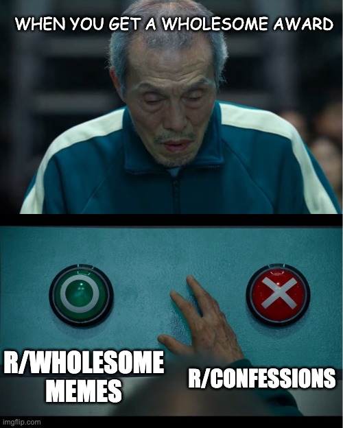 There are only two options. |  WHEN YOU GET A WHOLESOME AWARD; R/WHOLESOME MEMES; R/CONFESSIONS | image tagged in squid game,reddit | made w/ Imgflip meme maker